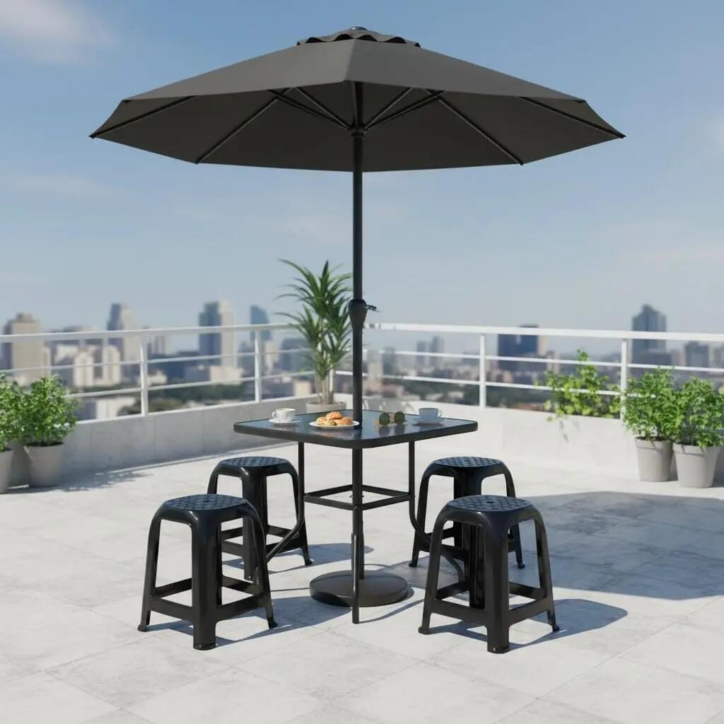 4X Taburete Silla de plástico Asiento apilable Banco jardín Camping  (4X Negro) 5/6