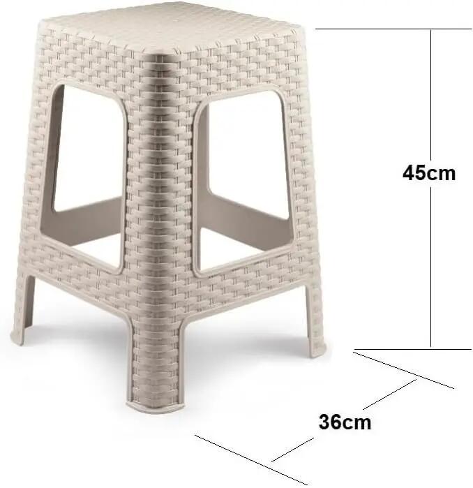 4X Taburete plástico ratán apilable para Interior y Exterior 36x36x45cm (Beige) 3/5