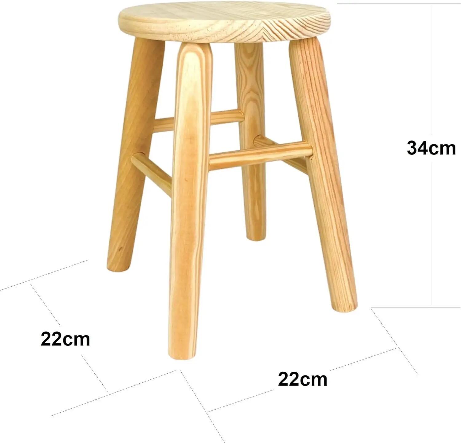 2X Taburete de Madera Natural sin Tratar pequeño 34x22cm con reposapiés 3/7