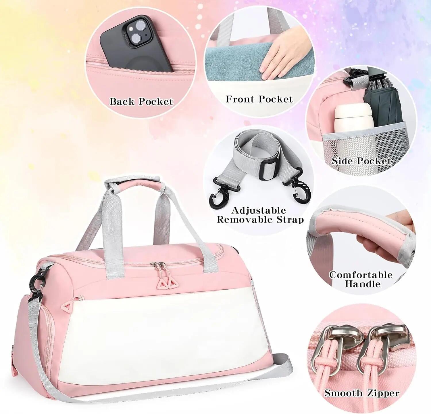 Bolsa com compartimento para calçado, 35L, leve e impermeável (rosa) 5/6