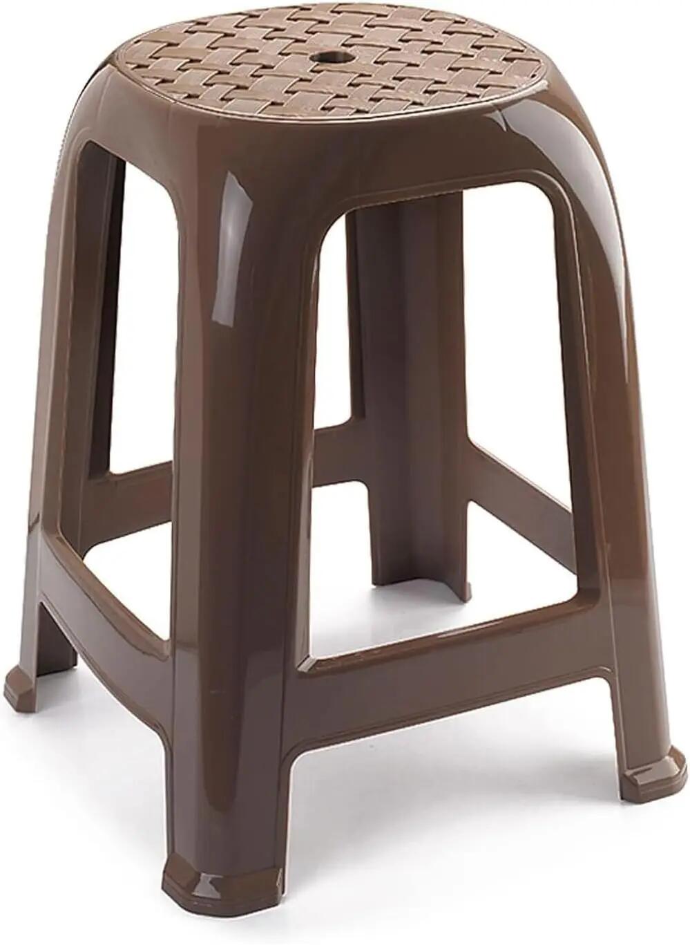 4X Taburete Silla de plástico Asiento apilable Banco jardín Camping  (Marron) 4/6