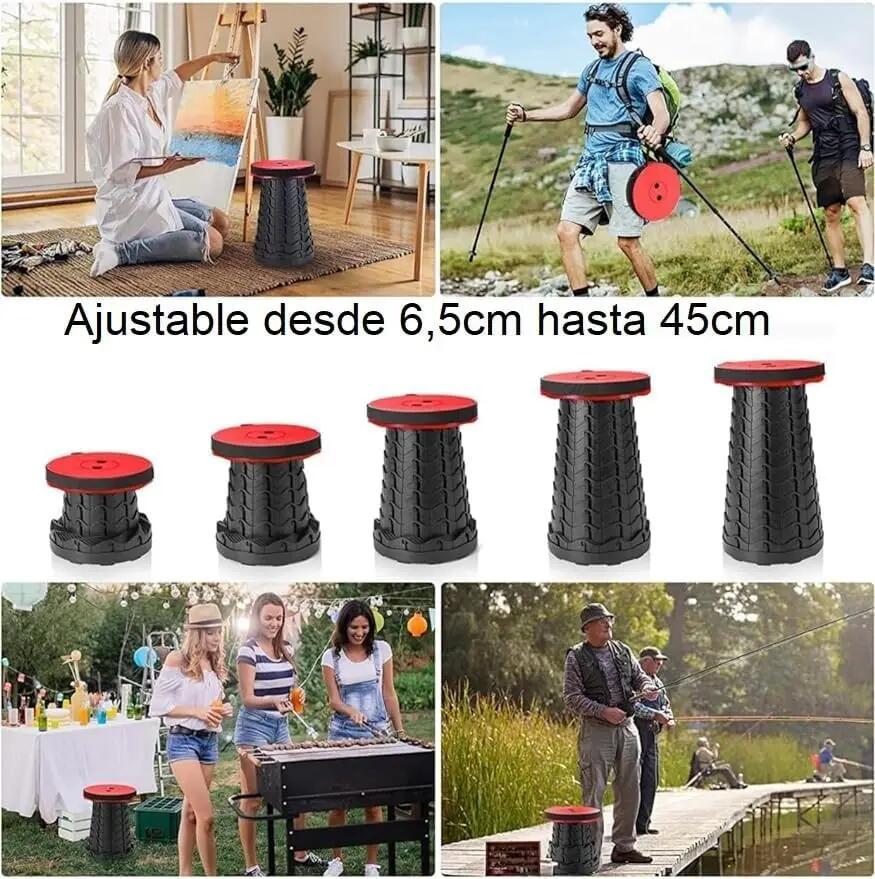 Taburete Plegable portátil para Camping, Altura Ajustable Redondo 180kg, Rojo 2/5