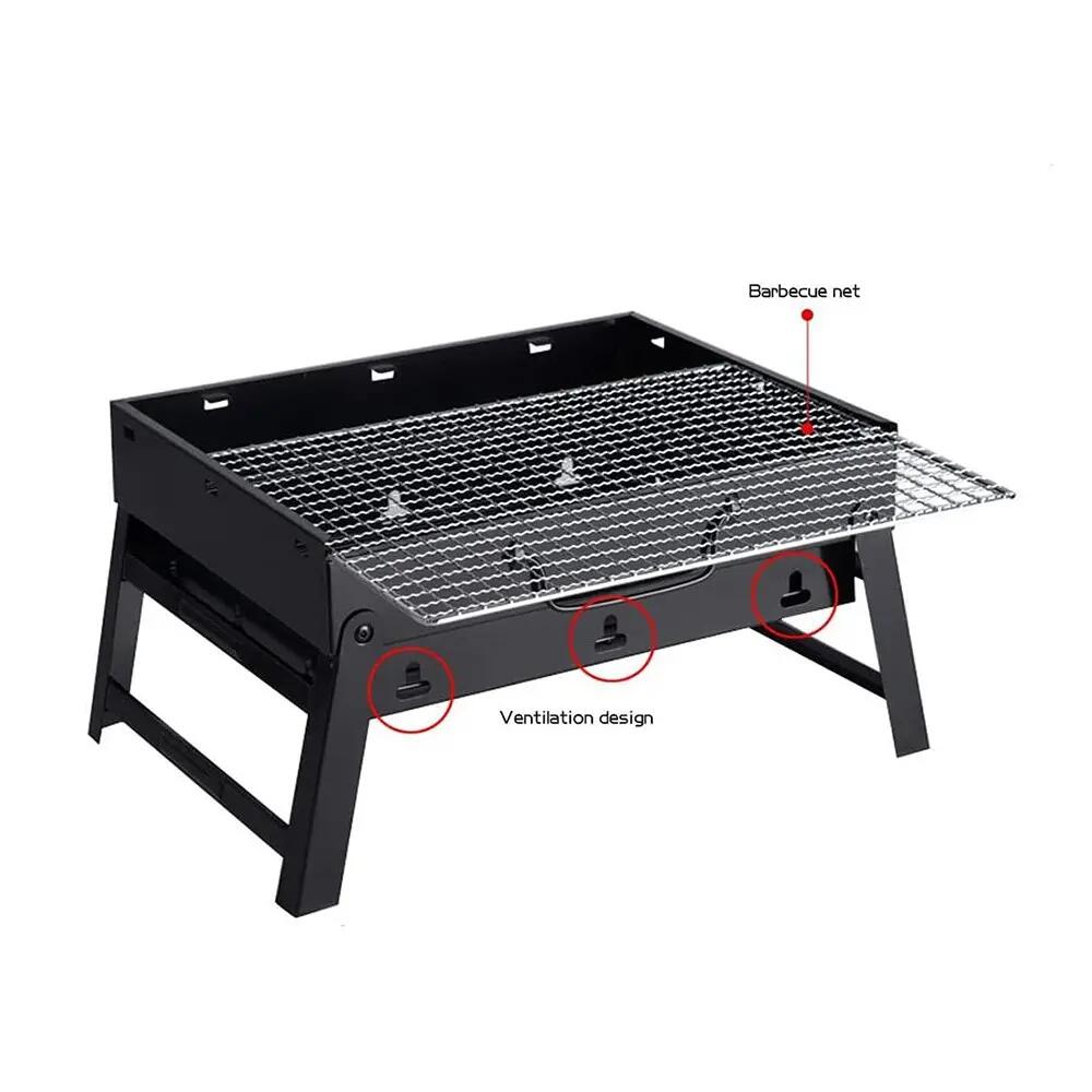Barbacoa de carbón portátil plegable para BBQ con parrilla 43x29x20cm 2/4