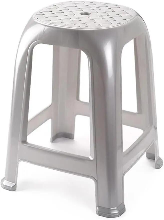 4X Taburete Silla de plástico Asiento apilable Banco jardín Camping  (4X Plata) 4/7