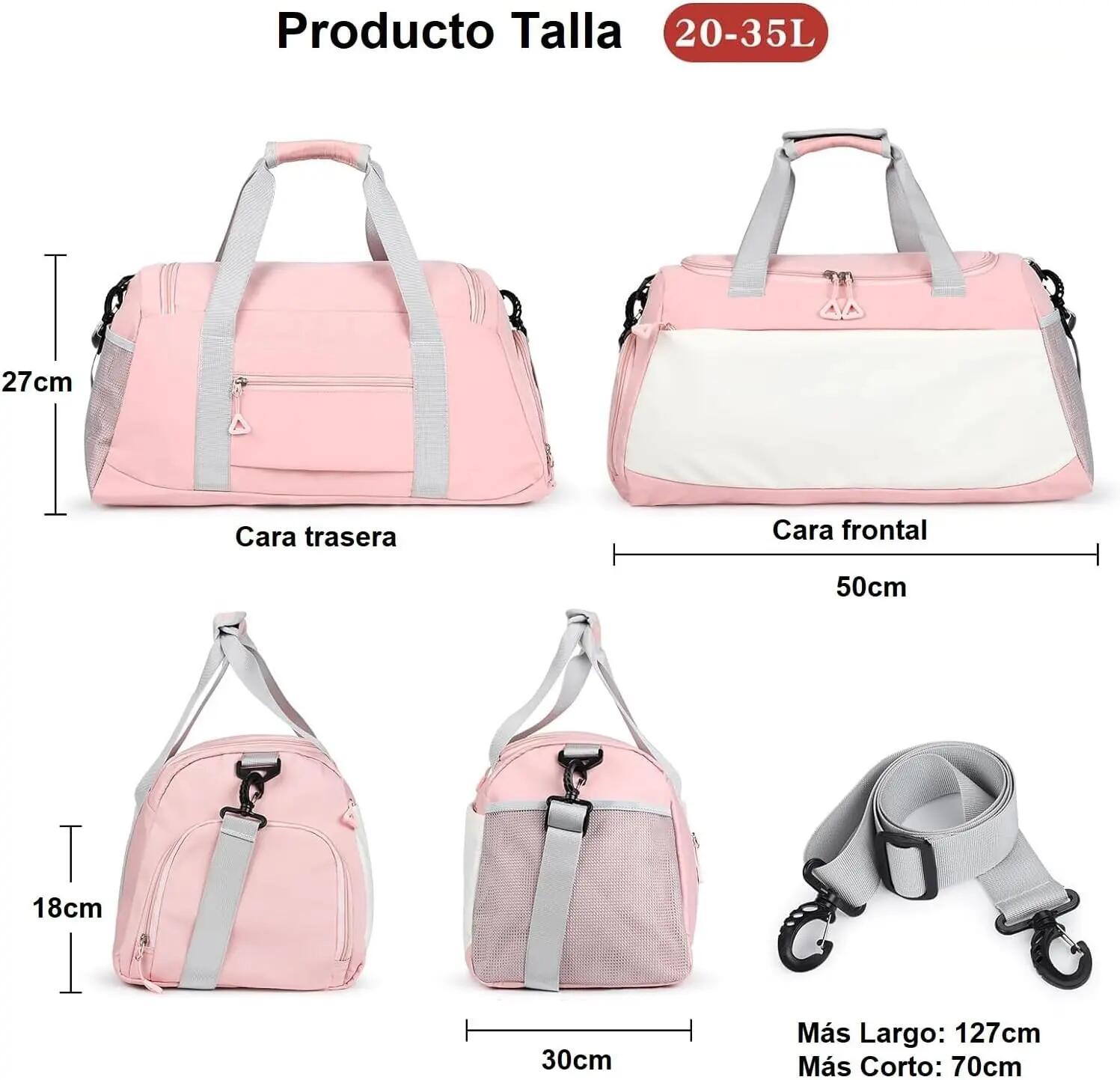 Bolsa com compartimento para calçado, 35L, leve e impermeável (rosa) 4/6