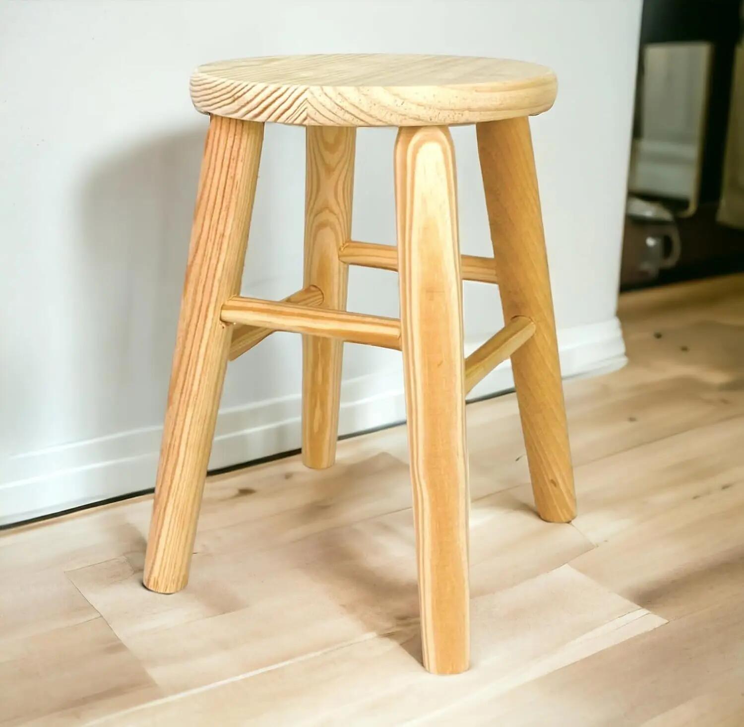 2X Taburete de Madera Natural sin Tratar pequeño 34x22cm con reposapiés 2/7