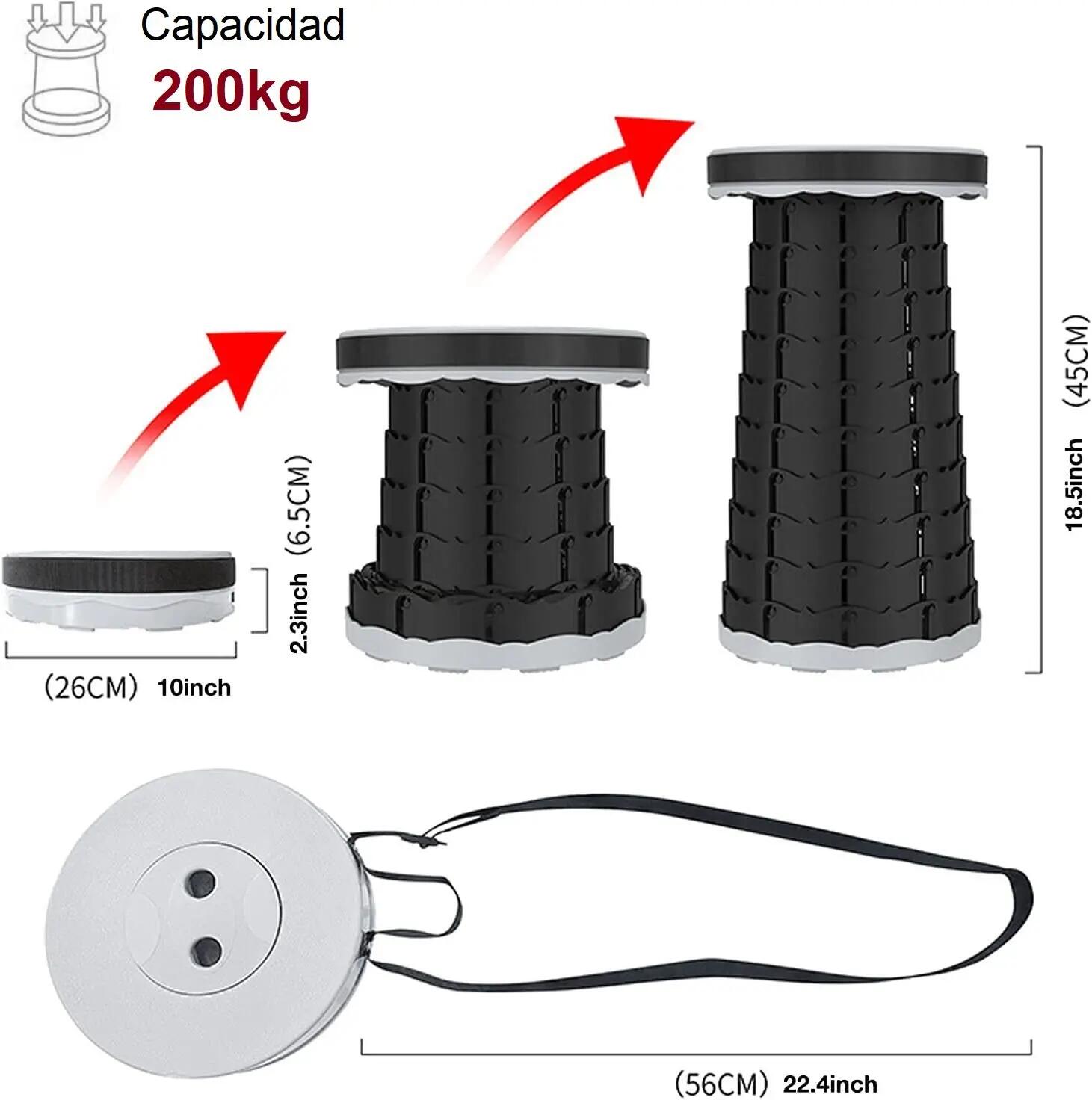 Taburete plegable portátil para camping, altura ajustable redondo Gris 225kg 2/7