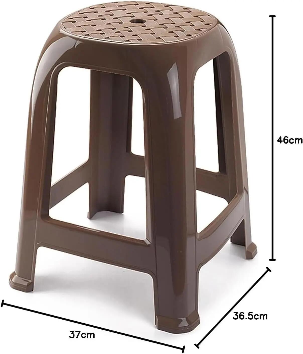 4X Taburete Silla de plástico Asiento apilable Banco jardín Camping  (Marron) 3/6