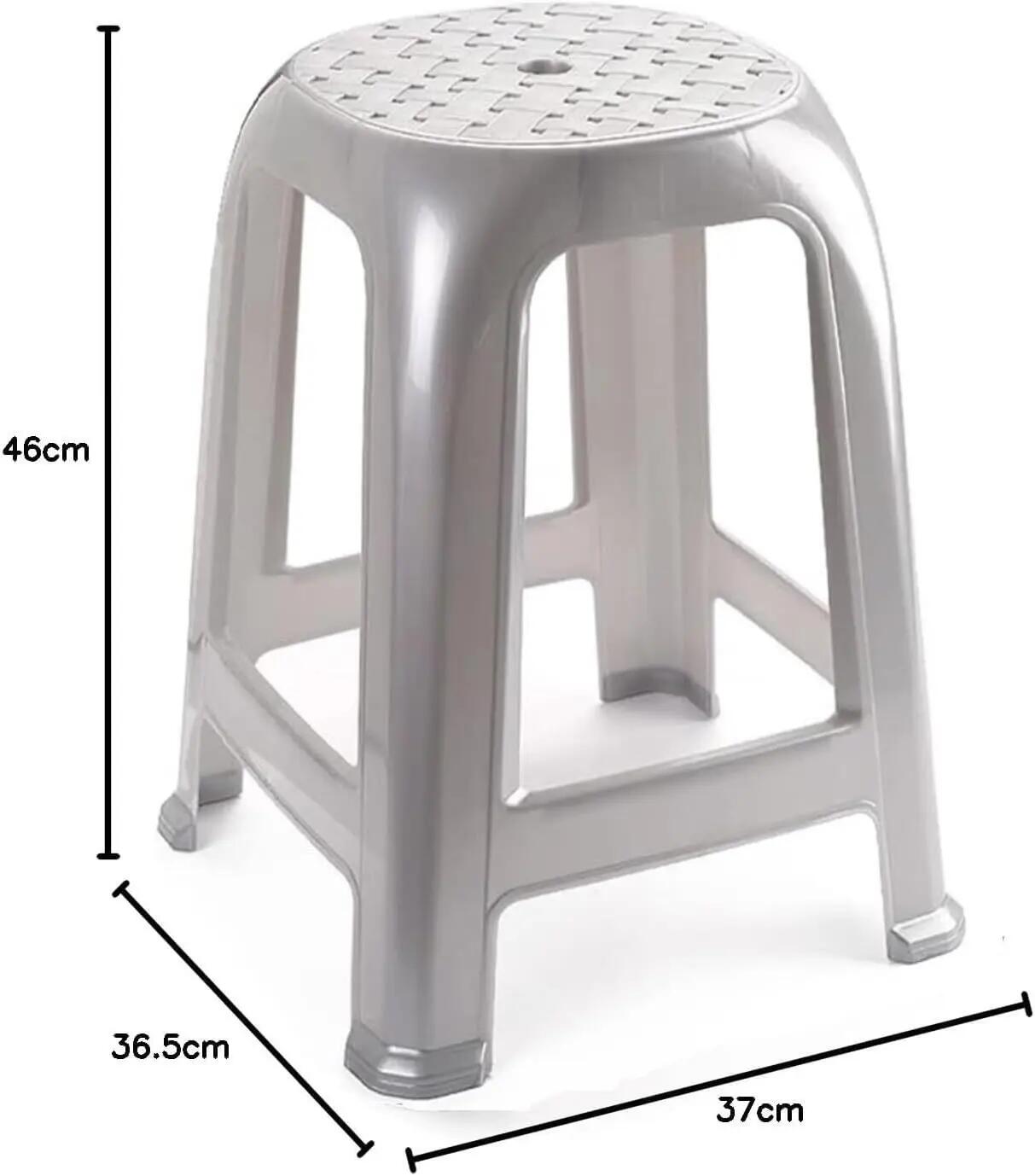 4X Taburete Silla de plástico Asiento apilable Banco jardín Camping  (4X Plata) 3/7