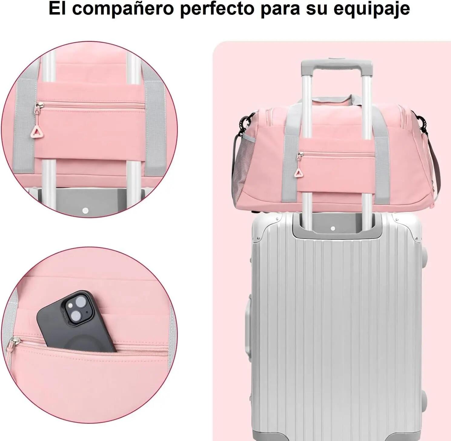Bolsa com compartimento para calçado, 35L, leve e impermeável (rosa) 3/6