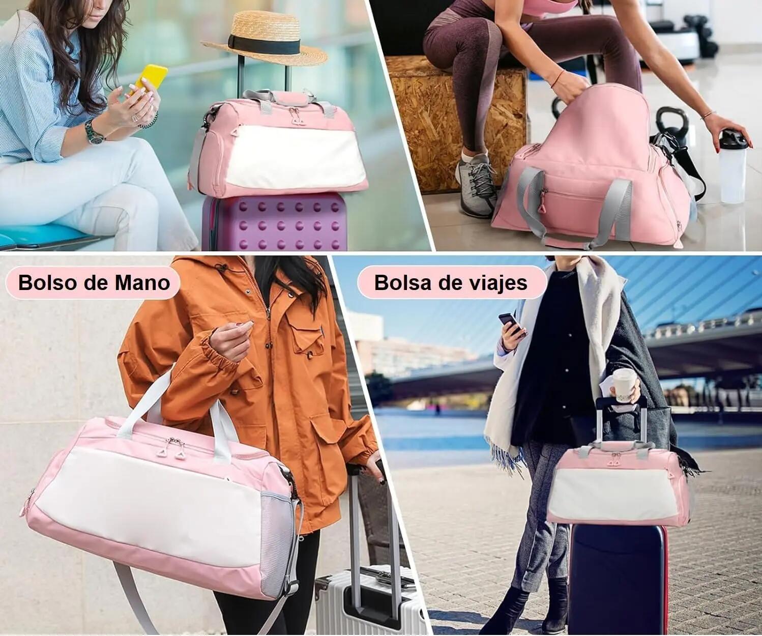 Bolsa com compartimento para calçado, 35L, leve e impermeável (rosa) 2/6