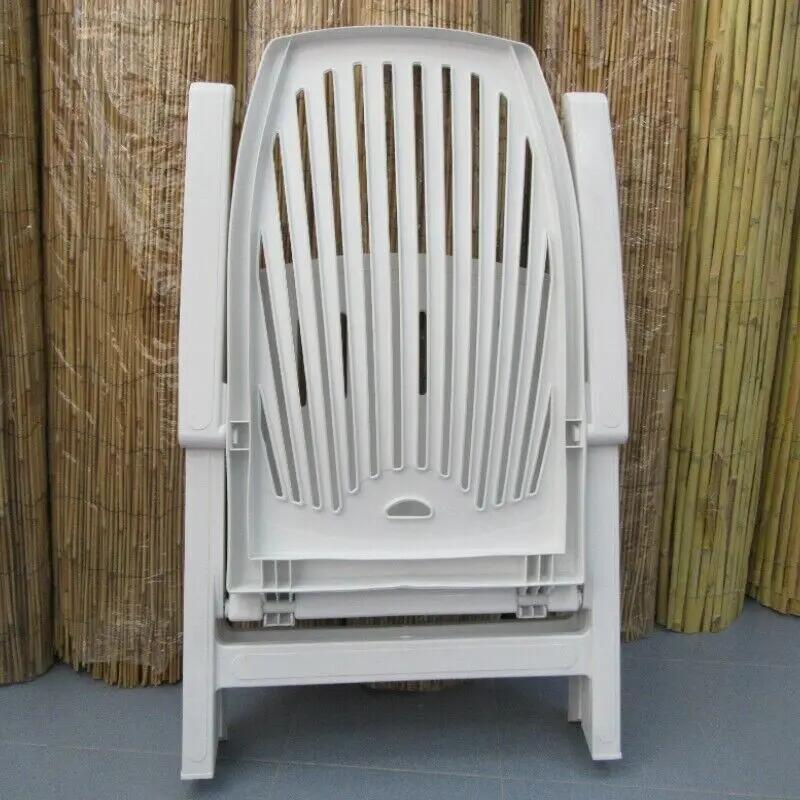 Silla plegable tumbona 4 posiciones hamaca de resina blanca con apoya brazos 5/5