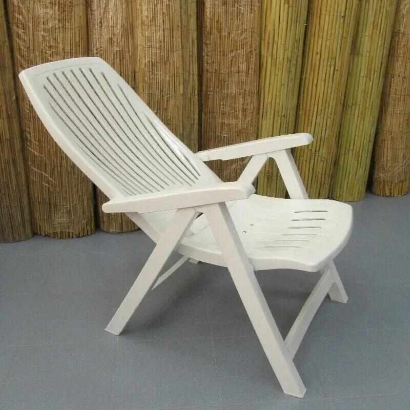 Silla plegable tumbona 4 posiciones hamaca de resina blanca con apoya brazos 4/5