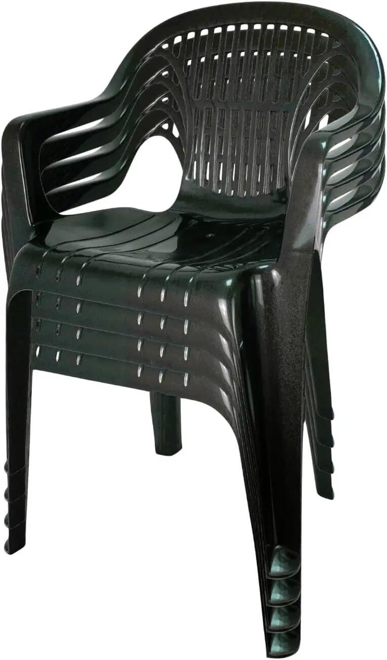 Set de Sillas plasticas para Terraza, Camping, apilables (4X Gris Antracita) 5/7