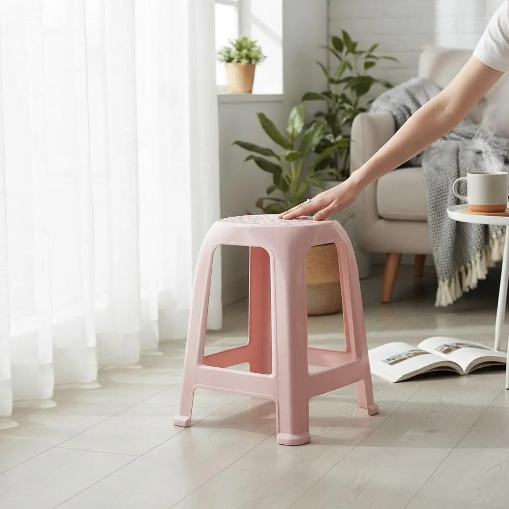 4X Taburete Silla de plástico Asiento apilable Banco Camping (4X Rosa) 5/7