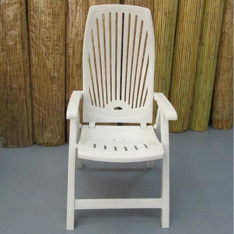 Silla plegable tumbona 4 posiciones hamaca de resina blanca con apoya brazos 3/5