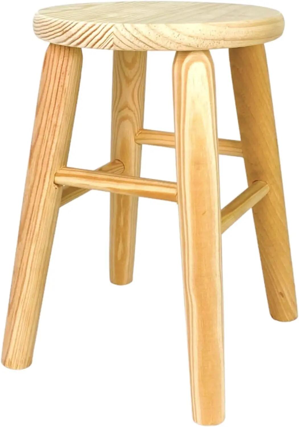 2X Taburete de Madera Natural sin Tratar pequeño 34x22cm con reposapiés 4/7