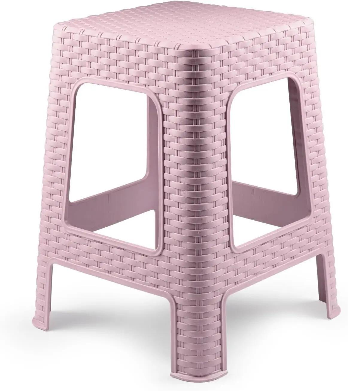 2X Taburete plástico ratán apilable para Interior y Exterior, 36x36x45cm (Rosa) 4/5