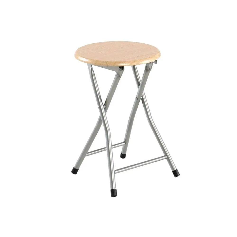 2X Taburete metalico y Madera Plegable con Reposapiés Silla 7/7