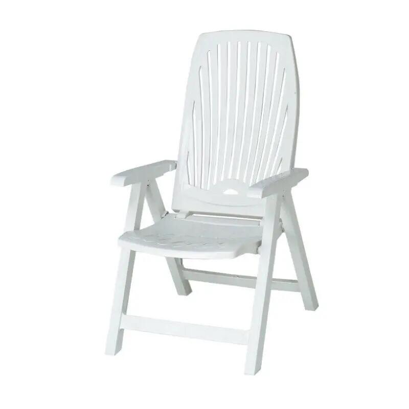 Silla plegable tumbona 4 posiciones hamaca de resina blanca con apoya brazos 2/5