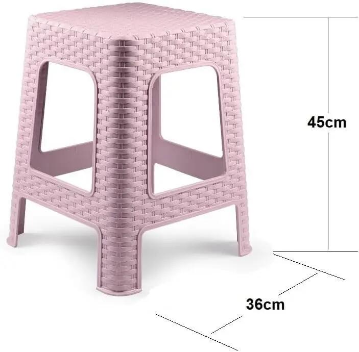 2X Taburete plástico ratán apilable para Interior y Exterior, 36x36x45cm (Rosa) 3/5