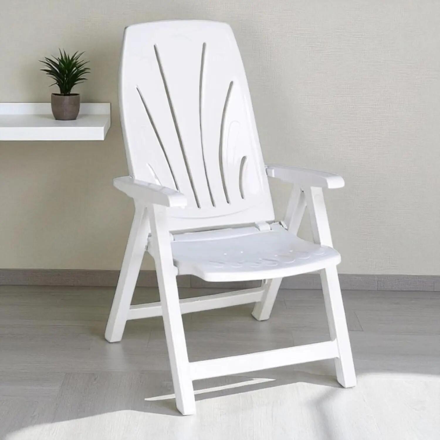 Silla Tumbona Plegable 5 Posiciones de Exterior, reclinables de Resina (Blanco) 4/6