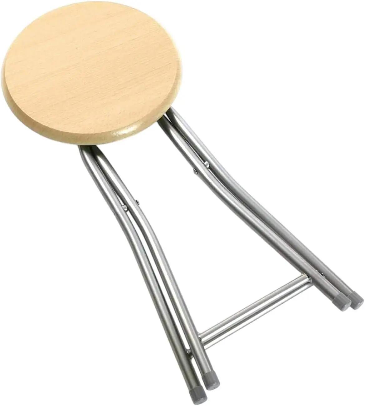2X Taburete metalico y Madera Plegable con Reposapiés Silla 6/7