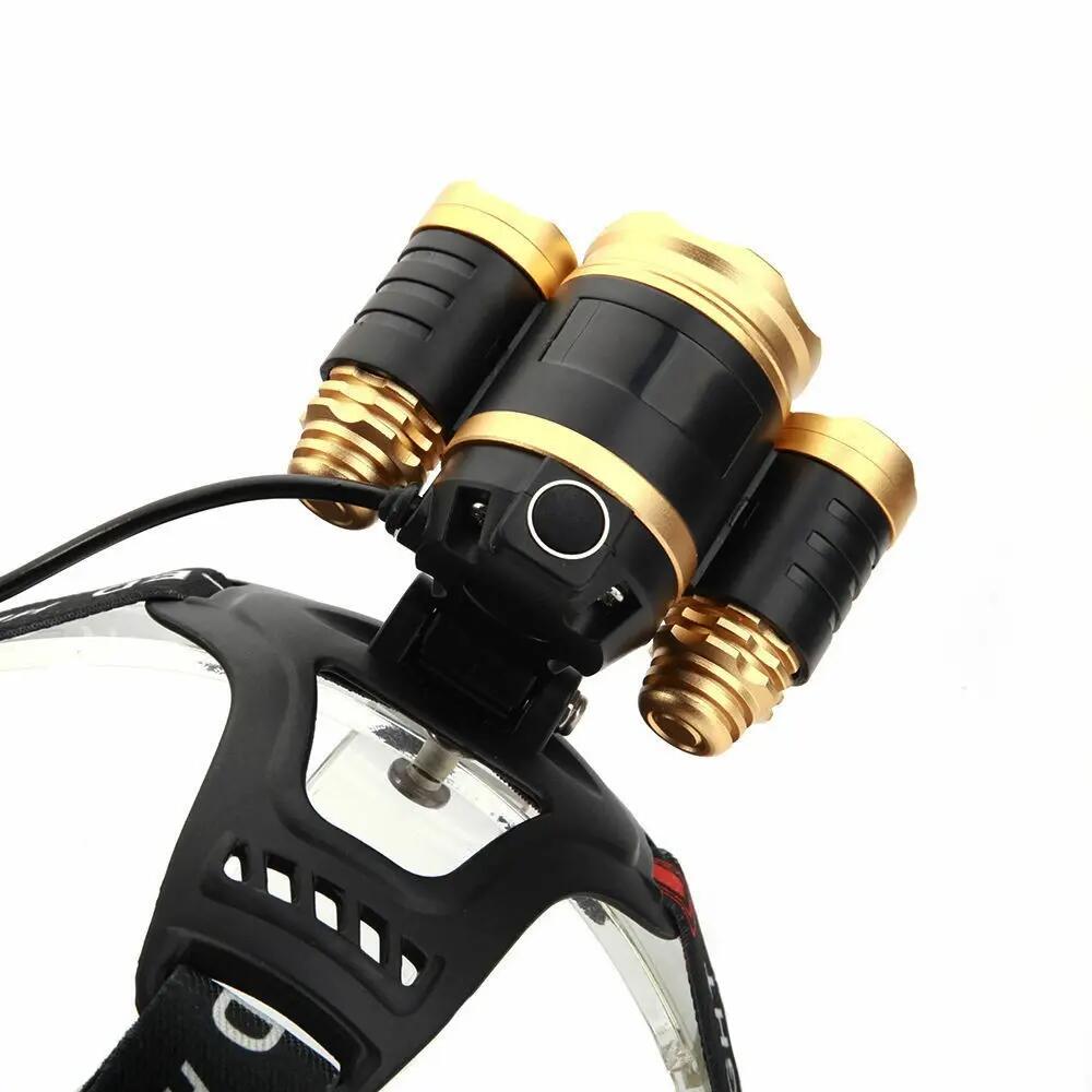 Linterna frontal recargable de cabeza 10000LM 3x XM-L XML T6 Headlamp 4/5