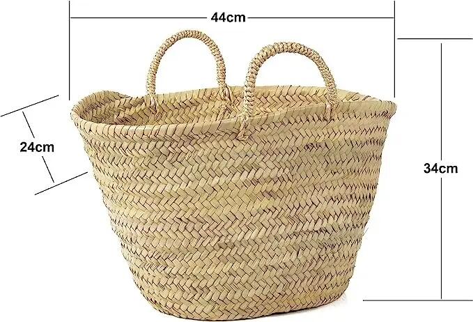 Cesta bolso de playa, mano en fibras naturales con Asas de Pita 44x34x24cm 3/3