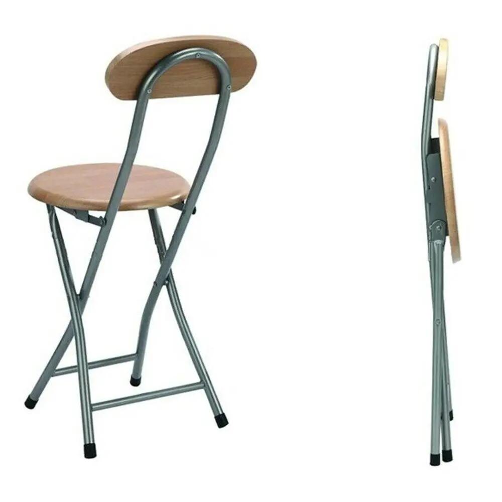 Taburete silla plegable con respaldo de metal con madera 2/3