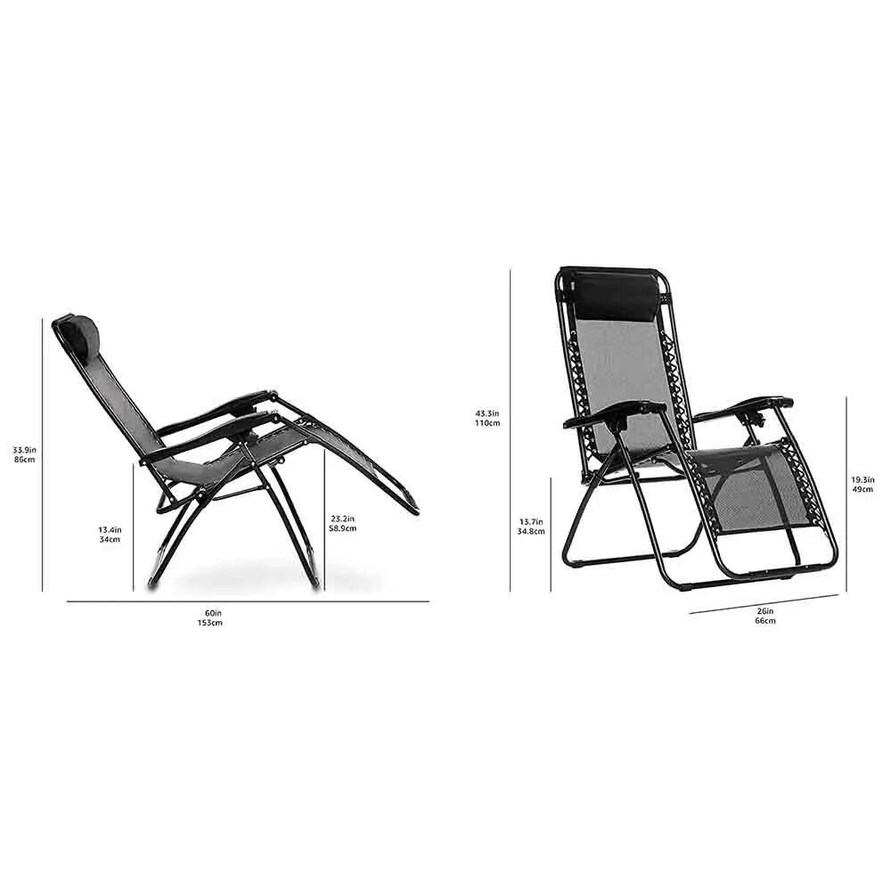 Silla plegable tumbona hamaca Gravedad Cero negra 3/4