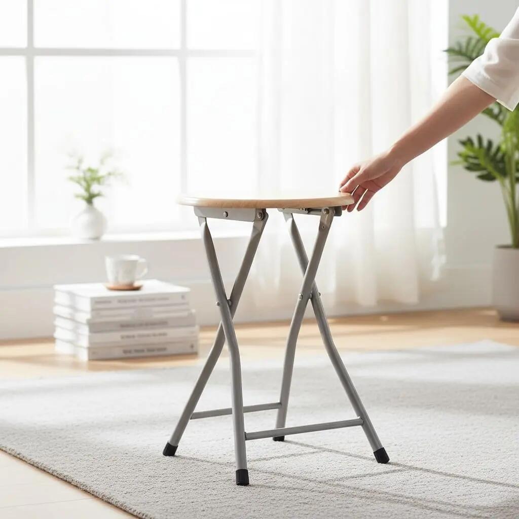 2X Taburete metalico y Madera Plegable con Reposapiés Silla 5/7