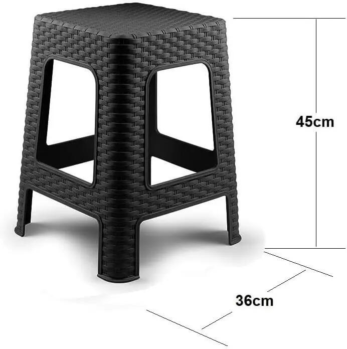 2X Taburete plástico ratán apilable para Interior y Exterior 36x36x45cm (Negro) 3/5