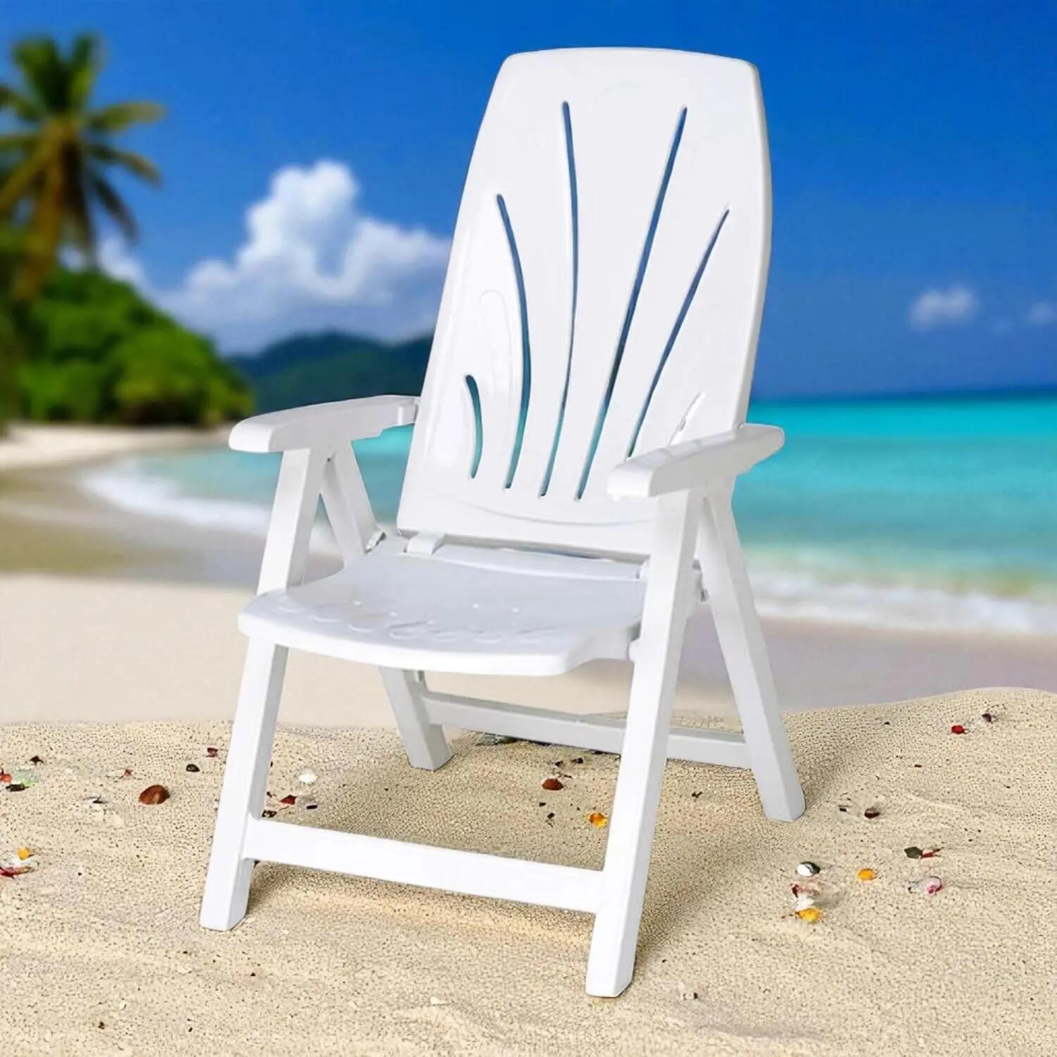 Silla Tumbona Plegable 5 Posiciones de Exterior, reclinables de Resina (Blanco) 2/6