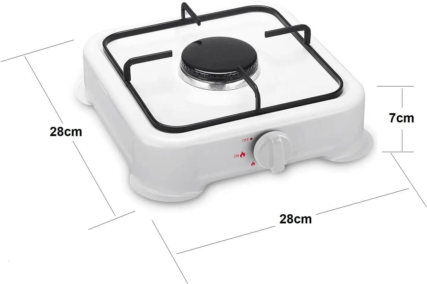 Hornillo de Gas 1 Fuego Cocina Portátil + Manguera de Presión, 28x28x7cm, Blanco 3/6