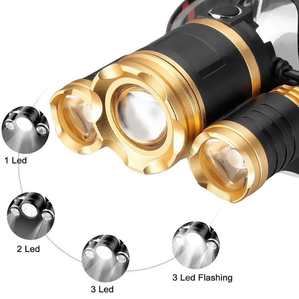 Linterna frontal recargable de cabeza 10000LM 3x XM-L XML T6 Headlamp 2/5