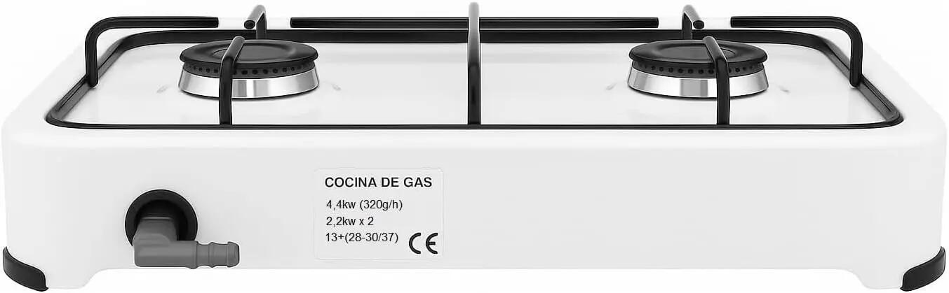 Cocina Hornillo de gas, 2 quemadores, placa de gas, manguera de presión incluida 7/7