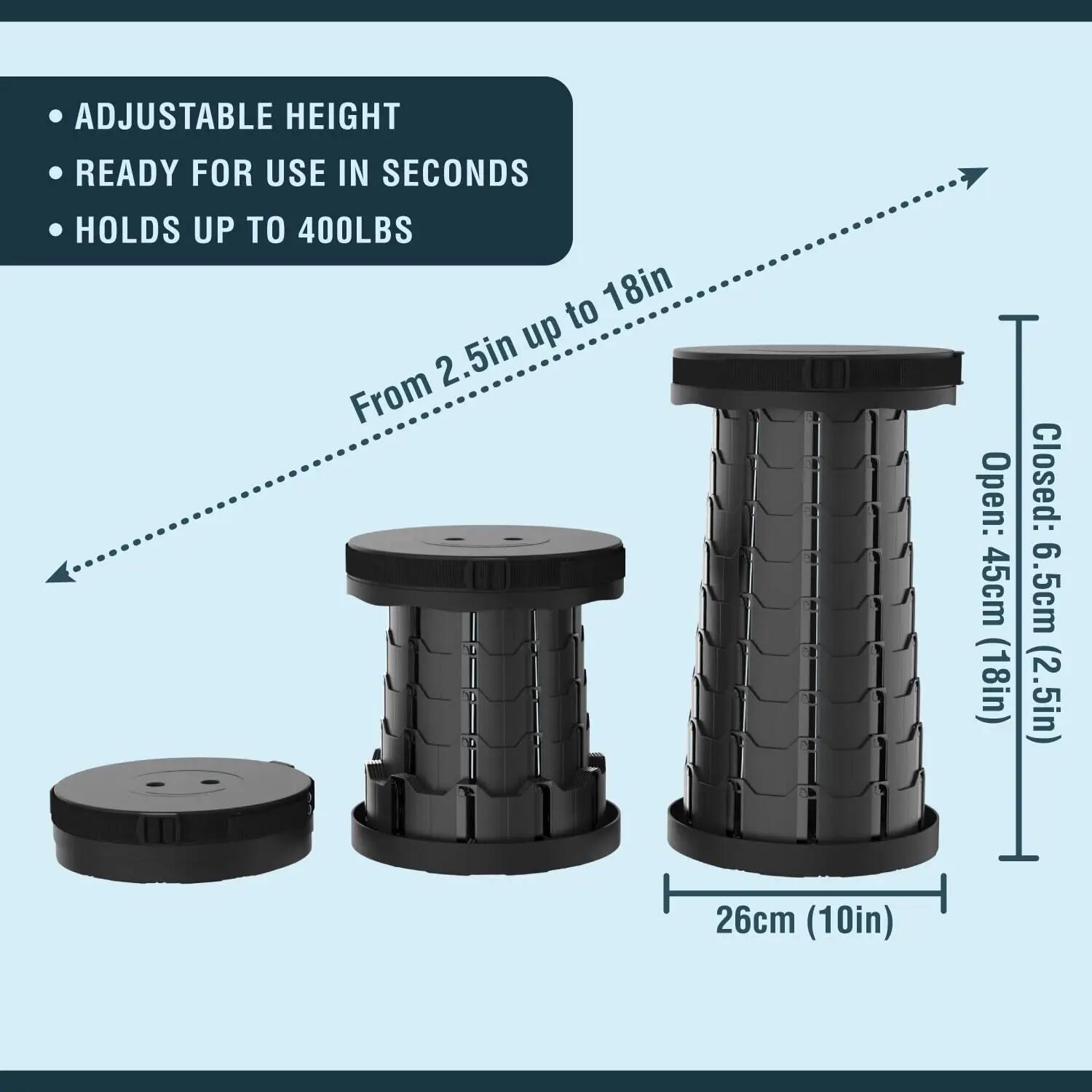 Taburete Plegable portátil, telescópico Altura Ajustable Redondo Gris 180kg 3/5