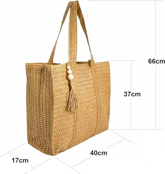 Bolso de hombro tejido a mano con paja ratán cartera Bandolera Crossbody 7/7