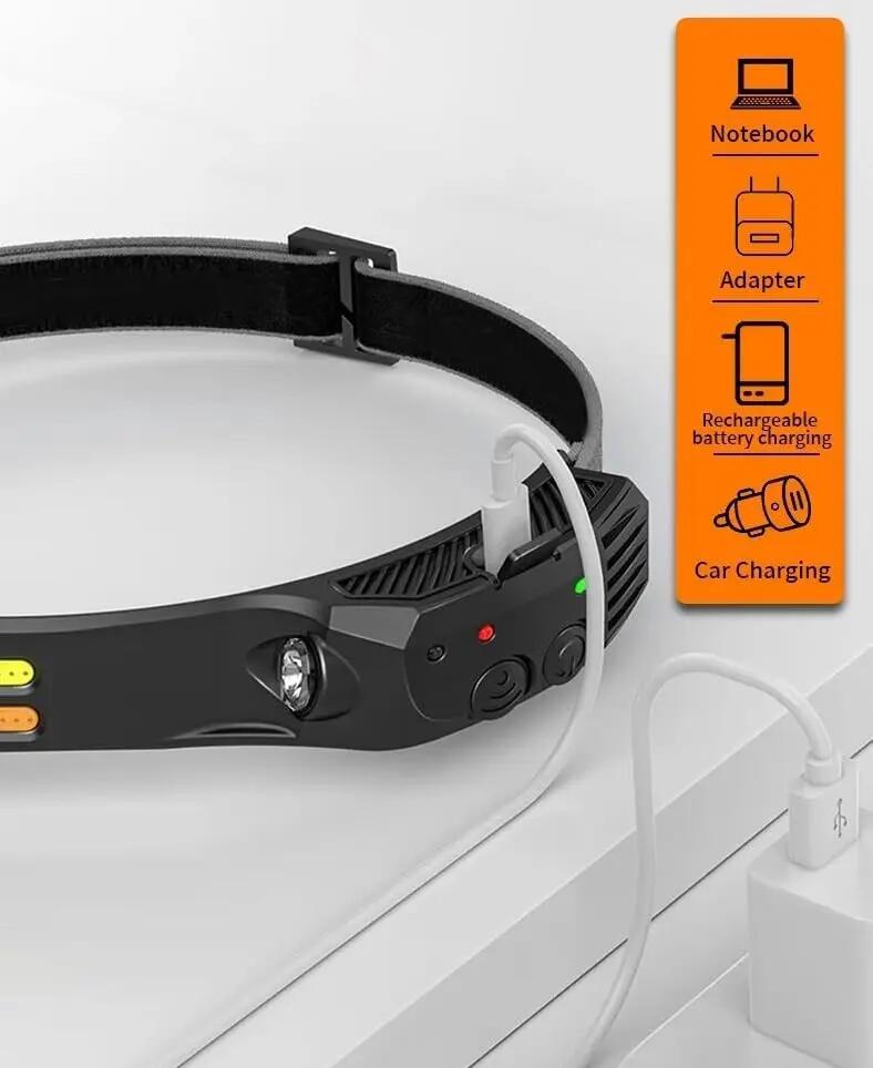 Linterna frontal, haz ancho 230 con sensor de movimiento, faro recargable 5/7