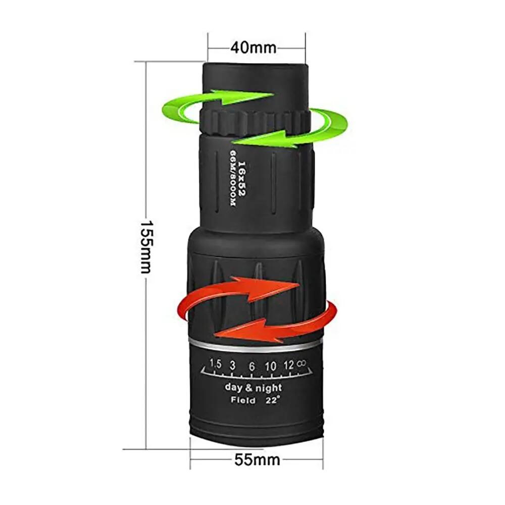 Monoculo telescopio 16x52 prismatico zoom monocular 66M/8000M 3/4