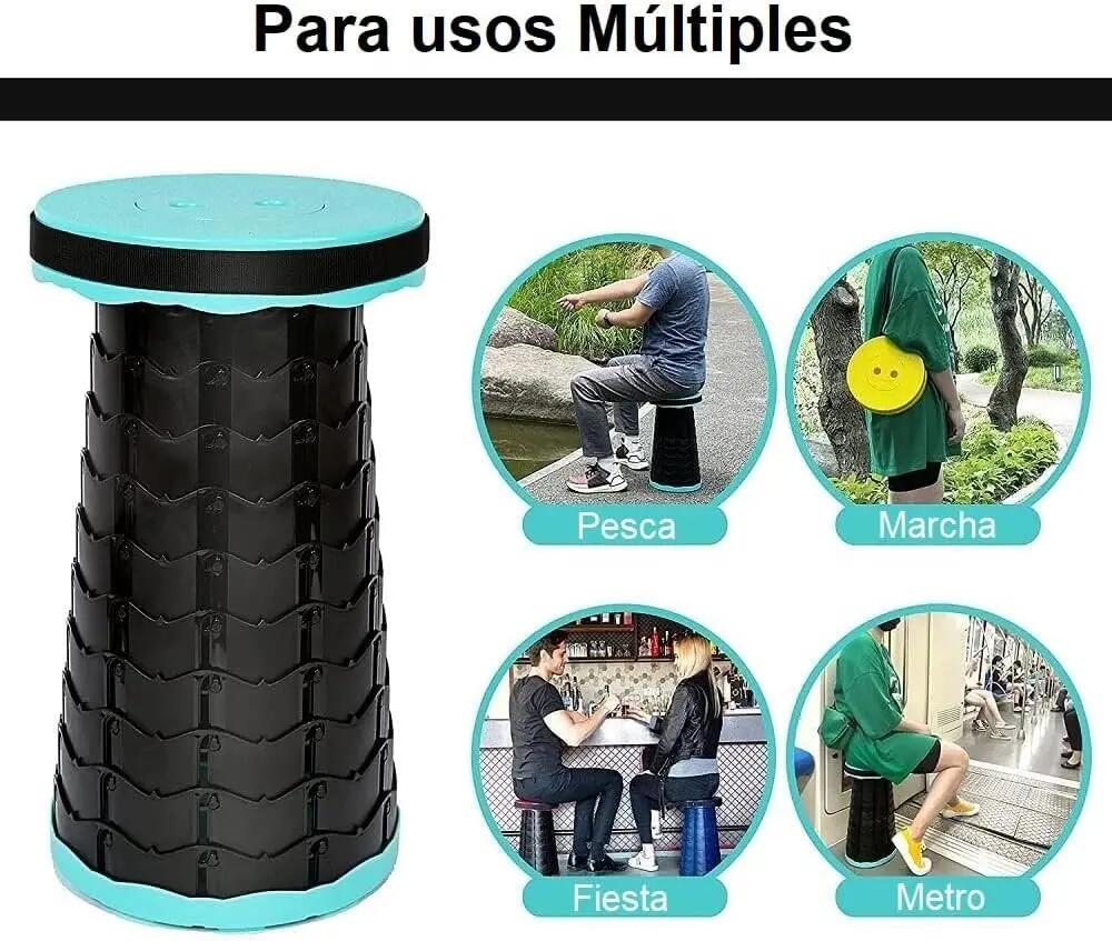 Taburete Plegable portátil, Ajustable Redondo 180kg (Verde Agua) 4/5