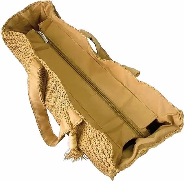 Bolso de hombro tejido a mano con paja ratán cartera Bandolera Crossbody 6/7