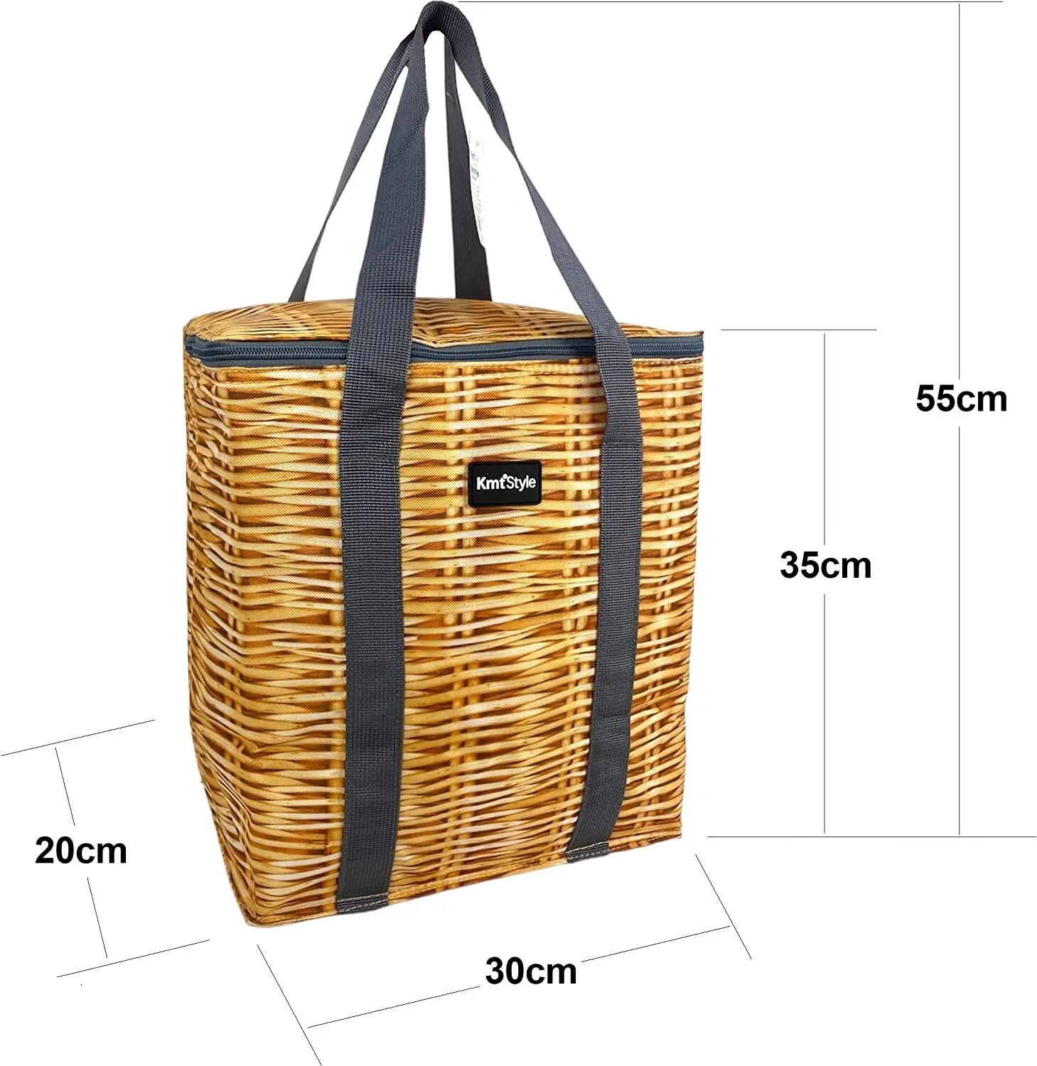 Bolsa térmica isolada, cooler para campismo, refrigerador térmico, rattan 5/6