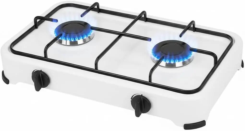 Cocina Hornillo de gas, 2 quemadores, placa de gas, manguera de presión incluida 5/7