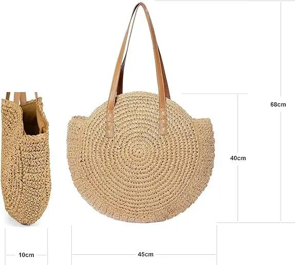 Bolsa de ombro em palha de rattan entrançada à mão, bolsa a tiracolo de verão 7/7