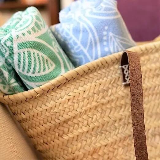 Cesta bolso bandolero de playa, capazo de palma con asas largas 6/6