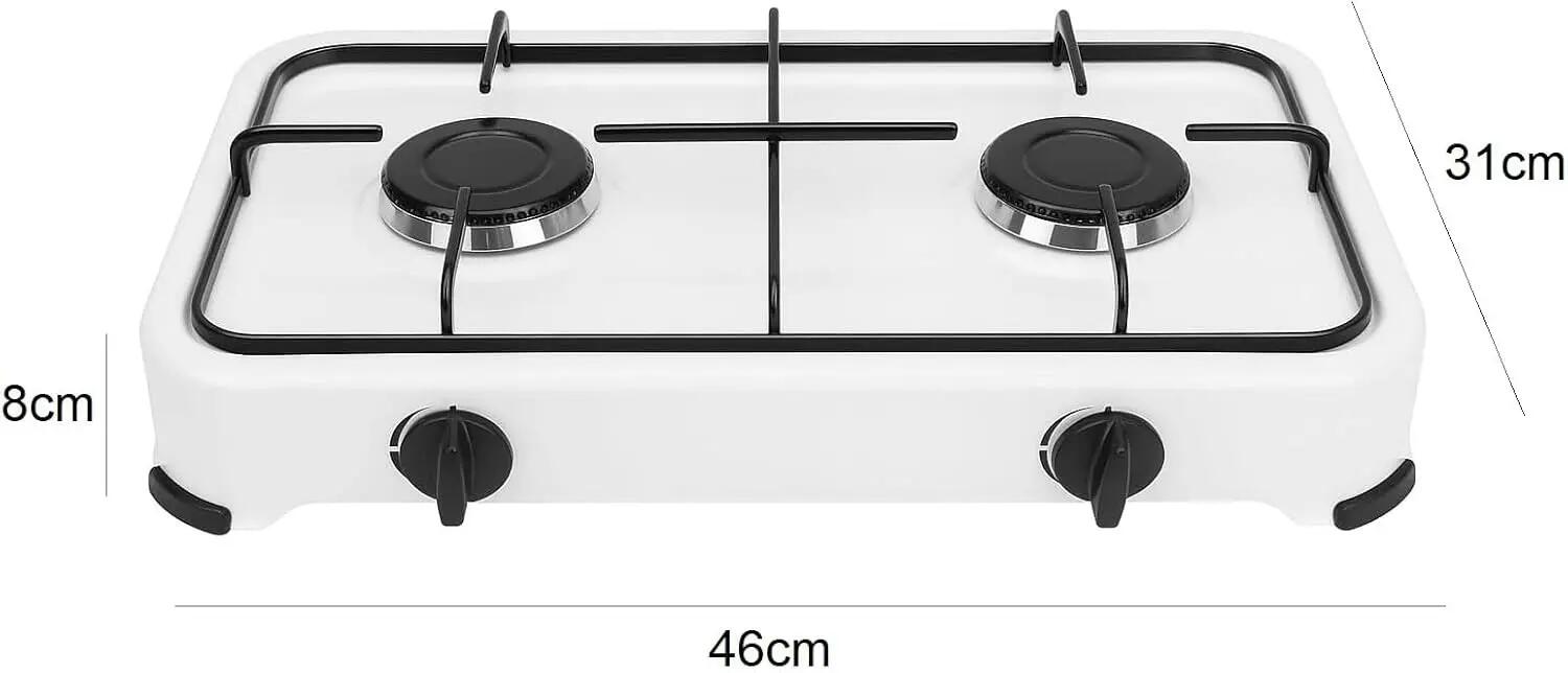 Cocina Hornillo de gas, 2 quemadores, placa de gas, manguera de presión incluida 3/7