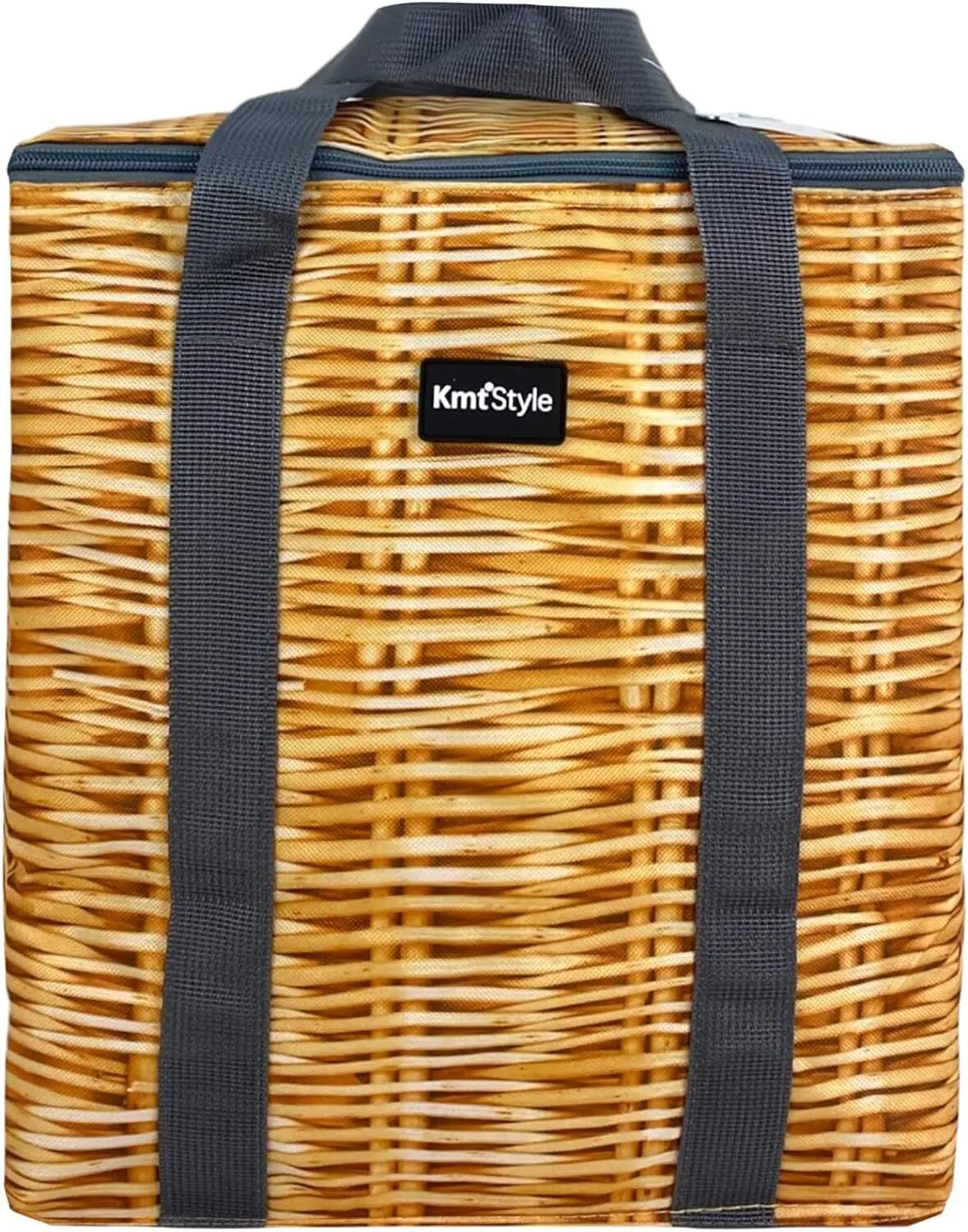 Bolsa térmica isolada, cooler para campismo, refrigerador térmico, rattan 3/6