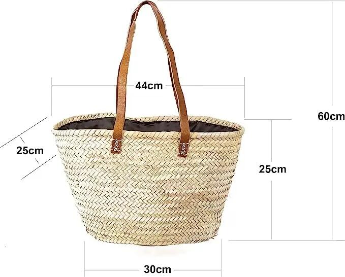 Cesta bolso bandolero de playa, capazo de palma con asas largas 4/6